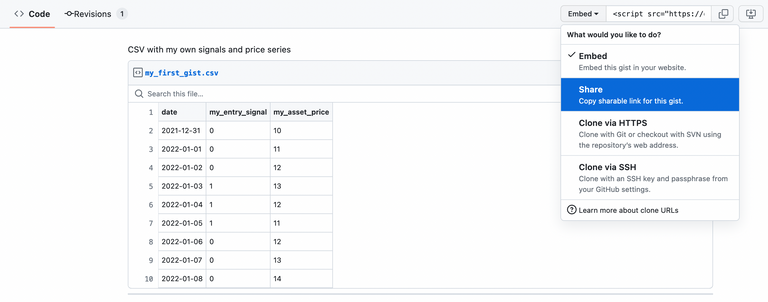 External Data - Gist Sharable Link