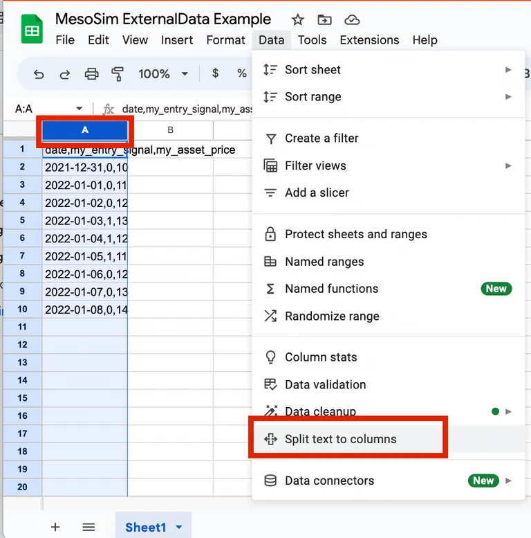 External Data - Google Sheets - Split Columns