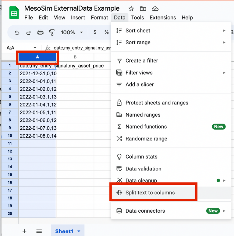 External Data - Google Sheets - Split Columns