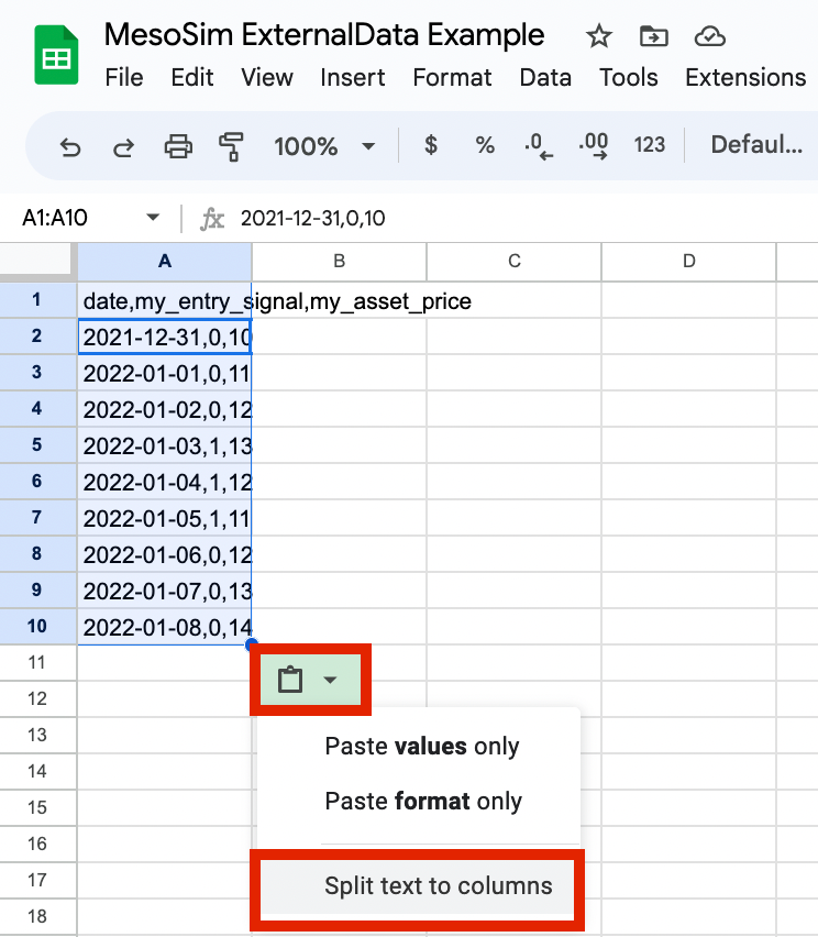 External Data - Google Sheets - Split Text