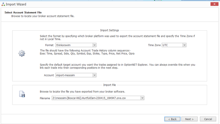 Import in OptionNet Explorer